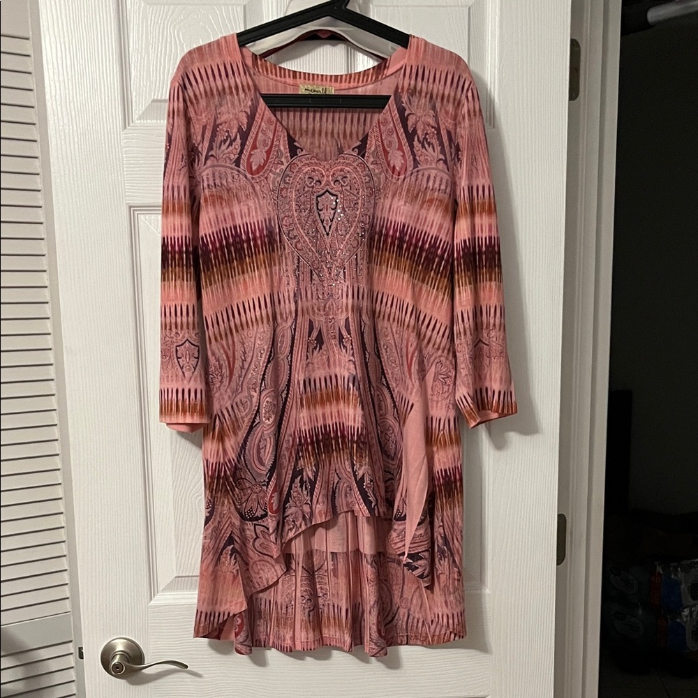 Pink Patterned Tunic top size L